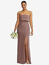 Front View Thumbnail - Sienna Strapless Overlay Bodice Crepe Maxi Dress with Front Slit
