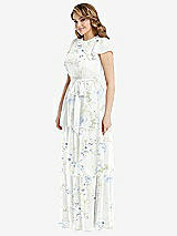 Side View Thumbnail - Bleu Garden Flutter Sleeve Jewel Neck Chiffon Maxi Dress with Tiered Ruffle Skirt