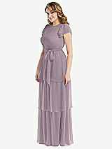 Side View Thumbnail - Lilac Dusk Flutter Sleeve Jewel Neck Chiffon Maxi Dress with Tiered Ruffle Skirt