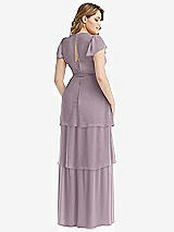 Rear View Thumbnail - Lilac Dusk Flutter Sleeve Jewel Neck Chiffon Maxi Dress with Tiered Ruffle Skirt