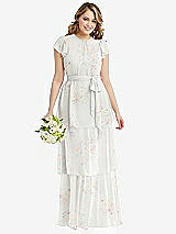 Front View Thumbnail - Spring Fling Flutter Sleeve Jewel Neck Chiffon Maxi Dress with Tiered Ruffle Skirt