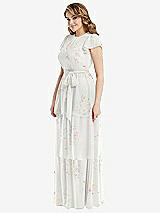 Side View Thumbnail - Spring Fling Flutter Sleeve Jewel Neck Chiffon Maxi Dress with Tiered Ruffle Skirt