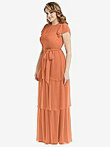 Side View Thumbnail - Sweet Melon Flutter Sleeve Jewel Neck Chiffon Maxi Dress with Tiered Ruffle Skirt