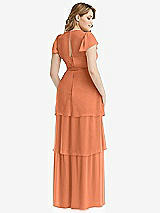 Rear View Thumbnail - Sweet Melon Flutter Sleeve Jewel Neck Chiffon Maxi Dress with Tiered Ruffle Skirt