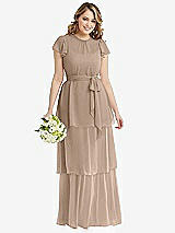 Front View Thumbnail - Topaz Flutter Sleeve Jewel Neck Chiffon Maxi Dress with Tiered Ruffle Skirt