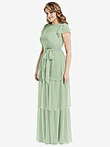 Side View Thumbnail - Celadon Flutter Sleeve Jewel Neck Chiffon Maxi Dress with Tiered Ruffle Skirt