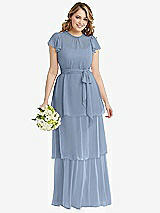 Front View Thumbnail - Cloudy Flutter Sleeve Jewel Neck Chiffon Maxi Dress with Tiered Ruffle Skirt
