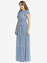 Side View Thumbnail - Cloudy Flutter Sleeve Jewel Neck Chiffon Maxi Dress with Tiered Ruffle Skirt