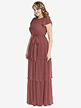 Side View Thumbnail - English Rose Flutter Sleeve Jewel Neck Chiffon Maxi Dress with Tiered Ruffle Skirt