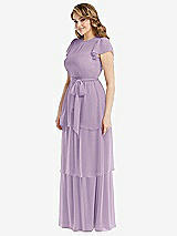 Side View Thumbnail - Pale Purple Flutter Sleeve Jewel Neck Chiffon Maxi Dress with Tiered Ruffle Skirt