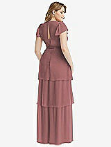 Rear View Thumbnail - Rosewood Flutter Sleeve Jewel Neck Chiffon Maxi Dress with Tiered Ruffle Skirt