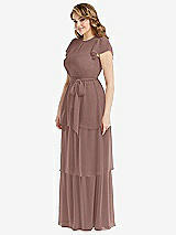 Side View Thumbnail - Sienna Flutter Sleeve Jewel Neck Chiffon Maxi Dress with Tiered Ruffle Skirt