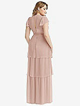 Rear View Thumbnail - Toasted Sugar Flutter Sleeve Jewel Neck Chiffon Maxi Dress with Tiered Ruffle Skirt