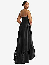 Rear View Thumbnail - Black Strapless Deep Ruffle Hem Satin High Low Dress with Pockets