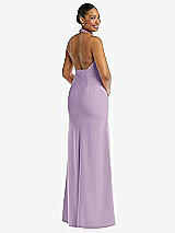 Rear View Thumbnail - Pale Purple Plunge Neck Halter Backless Trumpet Gown with Front Slit