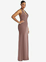 Side View Thumbnail - Sienna Plunge Neck Halter Backless Trumpet Gown with Front Slit