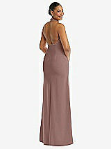 Rear View Thumbnail - Sienna Plunge Neck Halter Backless Trumpet Gown with Front Slit