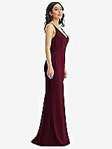 Side View Thumbnail - Cabernet Skinny Strap Deep V-Neck Crepe Trumpet Gown with Front Slit
