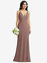 Alt View 1 Thumbnail - Sienna Skinny Strap Deep V-Neck Crepe Trumpet Gown with Front Slit