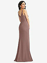 Rear View Thumbnail - Sienna Skinny Strap Deep V-Neck Crepe Trumpet Gown with Front Slit