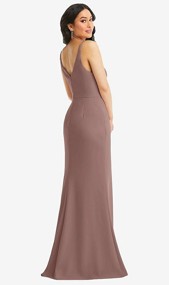Back View - Sienna Skinny Strap Deep V-Neck Crepe Trumpet Gown with Front Slit