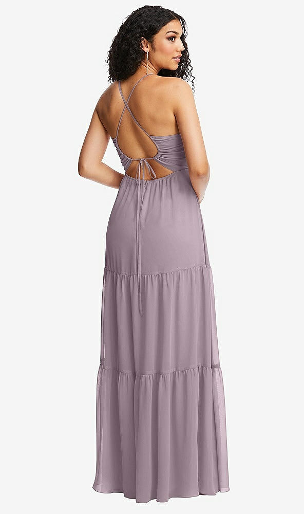 Back View - Lilac Dusk Drawstring Bodice Gathered Tie Open-Back Maxi Dress with Tiered Skirt