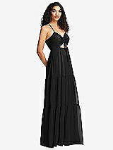 Side View Thumbnail - Black Drawstring Bodice Gathered Tie Open-Back Maxi Dress with Tiered Skirt