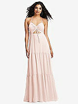 Alt View 2 Thumbnail - Blush Drawstring Bodice Gathered Tie Open-Back Maxi Dress with Tiered Skirt
