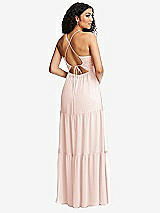 Rear View Thumbnail - Blush Drawstring Bodice Gathered Tie Open-Back Maxi Dress with Tiered Skirt