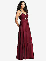 Side View Thumbnail - Burgundy Drawstring Bodice Gathered Tie Open-Back Maxi Dress with Tiered Skirt