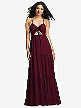 Alt View 2 Thumbnail - Cabernet Drawstring Bodice Gathered Tie Open-Back Maxi Dress with Tiered Skirt
