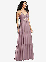 Alt View 1 Thumbnail - Dusty Rose Drawstring Bodice Gathered Tie Open-Back Maxi Dress with Tiered Skirt
