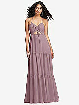 Alt View 2 Thumbnail - Dusty Rose Drawstring Bodice Gathered Tie Open-Back Maxi Dress with Tiered Skirt