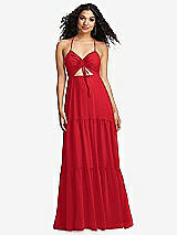 Alt View 2 Thumbnail - Parisian Red Drawstring Bodice Gathered Tie Open-Back Maxi Dress with Tiered Skirt