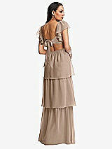 Rear View Thumbnail - Topaz Flutter Sleeve Cutout Tie-Back Maxi Dress with Tiered Ruffle Skirt
