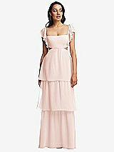 Front View Thumbnail - Blush Flutter Sleeve Cutout Tie-Back Maxi Dress with Tiered Ruffle Skirt