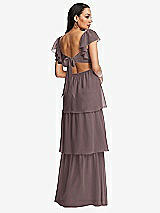 Rear View Thumbnail - French Truffle Flutter Sleeve Cutout Tie-Back Maxi Dress with Tiered Ruffle Skirt