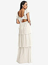Rear View Thumbnail - Ivory Flutter Sleeve Cutout Tie-Back Maxi Dress with Tiered Ruffle Skirt