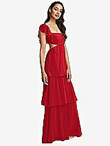 Side View Thumbnail - Parisian Red Flutter Sleeve Cutout Tie-Back Maxi Dress with Tiered Ruffle Skirt
