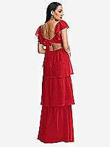 Rear View Thumbnail - Parisian Red Flutter Sleeve Cutout Tie-Back Maxi Dress with Tiered Ruffle Skirt