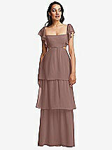 Front View Thumbnail - Sienna Flutter Sleeve Cutout Tie-Back Maxi Dress with Tiered Ruffle Skirt