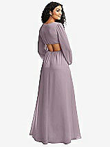 Rear View Thumbnail - Lilac Dusk Long Puff Sleeve Cutout Waist Chiffon Maxi Dress 