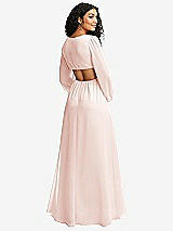 Rear View Thumbnail - Blush Long Puff Sleeve Cutout Waist Chiffon Maxi Dress 