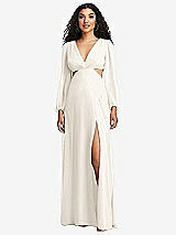 Front View Thumbnail - Ivory Long Puff Sleeve Cutout Waist Chiffon Maxi Dress 