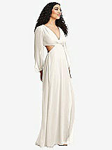 Side View Thumbnail - Ivory Long Puff Sleeve Cutout Waist Chiffon Maxi Dress 