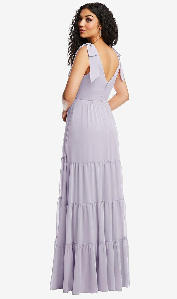 Back View - Moondance Bow-Shoulder Faux Wrap Maxi Dress with Tiered Skirt
