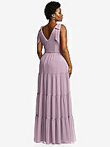 Alt View 3 Thumbnail - Suede Rose Bow-Shoulder Faux Wrap Maxi Dress with Tiered Skirt