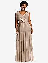 Alt View 1 Thumbnail - Topaz Bow-Shoulder Faux Wrap Maxi Dress with Tiered Skirt