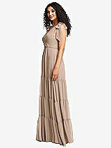 Side View Thumbnail - Topaz Bow-Shoulder Faux Wrap Maxi Dress with Tiered Skirt