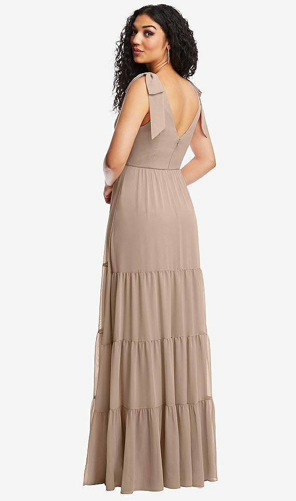 Back View - Topaz Bow-Shoulder Faux Wrap Maxi Dress with Tiered Skirt